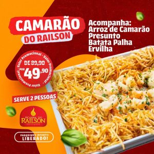 Camarão do Railson 2 Pessoas - Parquinho Infantil Liberado de De R$ 89,90por apenas R$ 49,90 na Picanha do Railson.