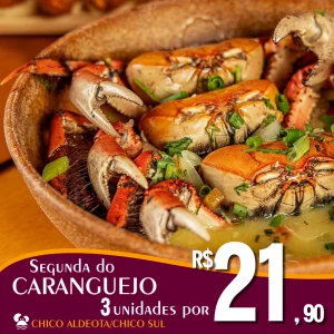 SEGUNDA DO CARANGUEJO 50% OFF. Deliciosamente , segunda com 3 unidades do melhor caranguejo de Fortaleza com 50% de desconto no Chico do caranguejo Sul e Aldeota. Por apenas R$21,90