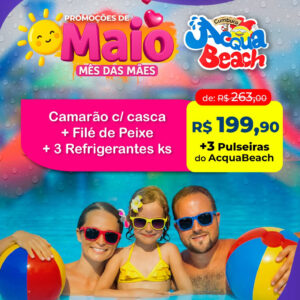 CAMARÃO C/ CASCA + FILÉ DE PEIXE + 3 REFRIGERANTE KS + 3 PULSEIRAS DE 263,00 POR 199,90