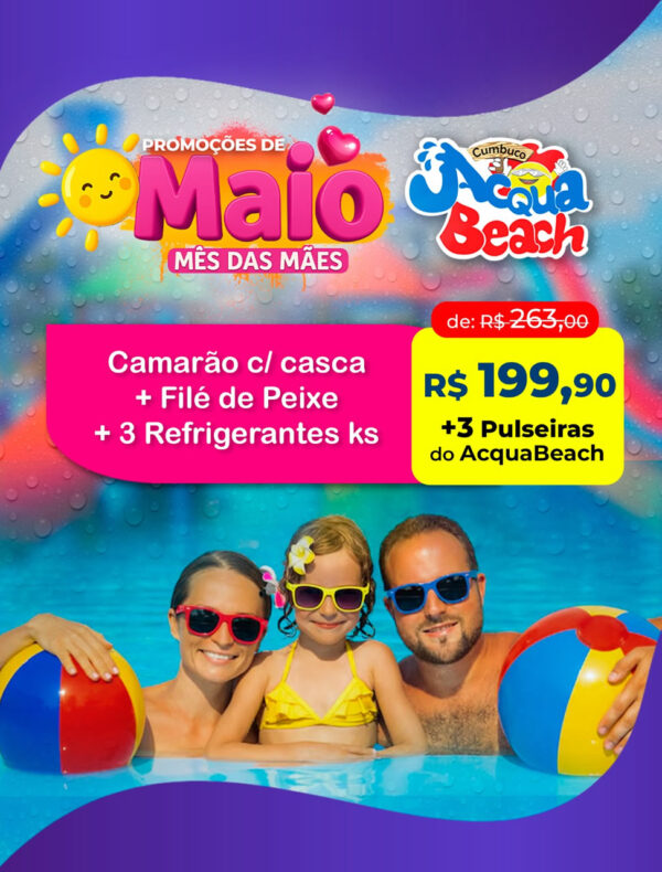 CAMARÃO C/ CASCA + FILÉ DE PEIXE + 3 REFRIGERANTE KS + 3 PULSEIRAS DE 263,00 POR 199,90