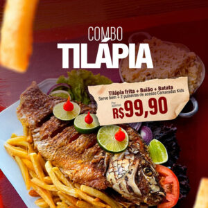 Tilápia Completa com Fritas e Baião + 2 Pulseiras do Espaço Kids de R$159,90 por apenas R$99,90.